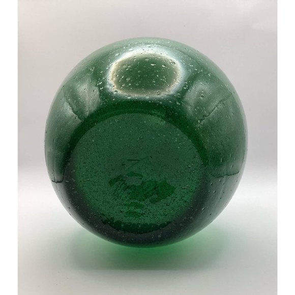 Mid century modern handcrafted with bubble details dark green glass vase - Picture 6 of 8